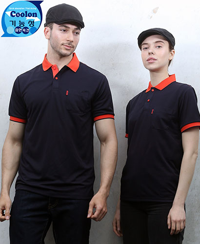 T-02 반팔 진곤색 쿨랙스  배색티셔츠ㅡㅡ(반팔모델)