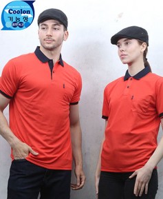 T-02 반팔 선홍색 쿨랙스 배색티셔츠 ㅡㅡ(반팔모델)