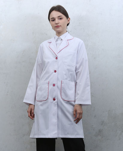 ▣ DR-303 긴팔 핑크 파이핑 여 의사가운