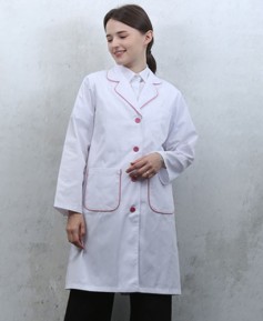 ▣ DR-303 긴팔 핑크 파이핑 여 의사가운