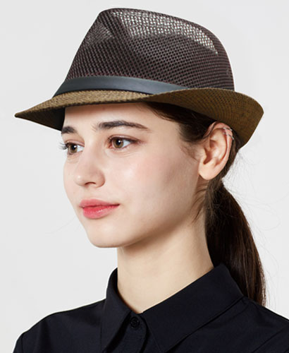 C-607S 갈색 메쉬 페도라