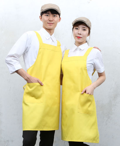 AP-189 면혼방 노랑 H형 앞치마--ㅡㅡ-ㅡㅡ(넉넉한사이즈)