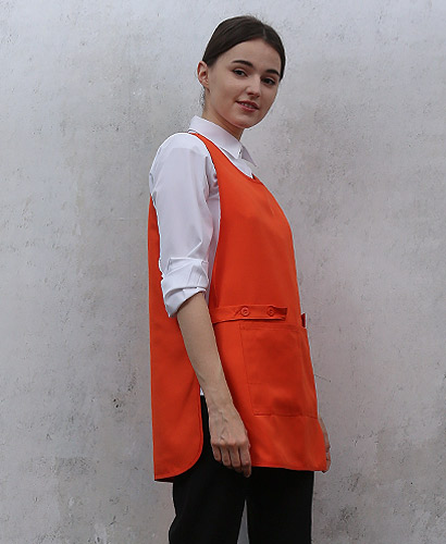 AP-373 옆트임 오렌지 원피스앞치마 (폴리원단)＃