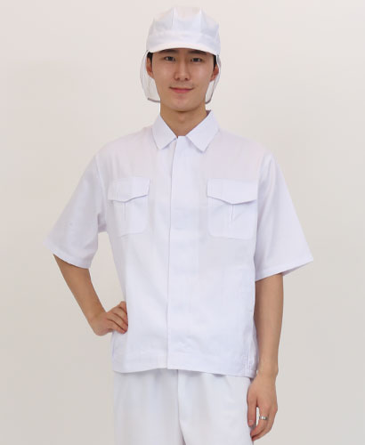 W-06 반팔 양주머니 백색 위생복