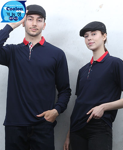 T2-49 곤색 기능성 애리배색 체크  ㅡ(주머니없음)