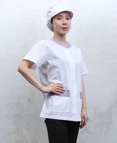 HA-646 보라 라운드체크카라 반팔