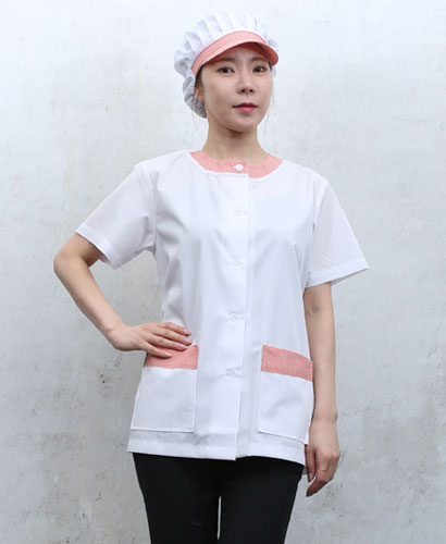 HA-645 오렌지체크 라운드카라 반팔