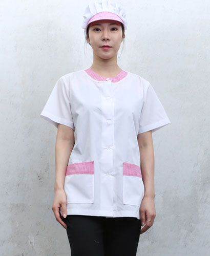 HHA-644 핑크체크 라운드카라 반팔