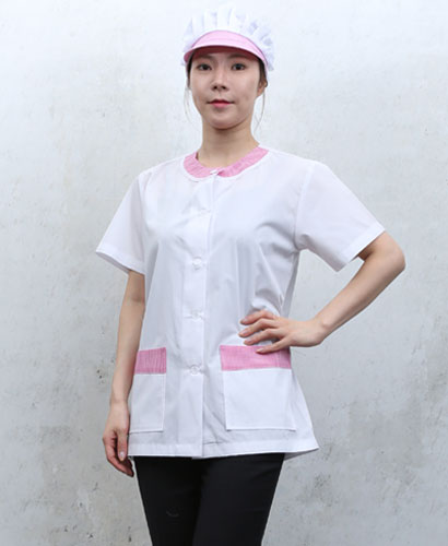 HHA-644 핑크체크 라운드카라 반팔