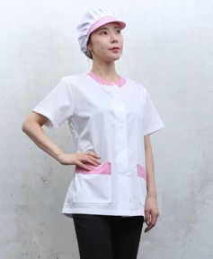 HHA-644 핑크체크 라운드카라 반팔