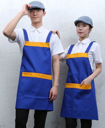 AP-99 코발트 노랑띠 배색 앞치마   ◎ 면혼방◎
