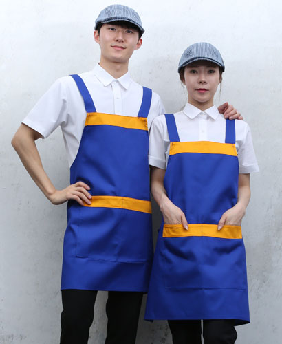 AP-99 코발트 노랑띠 배색 앞치마   ◎ 면혼방◎