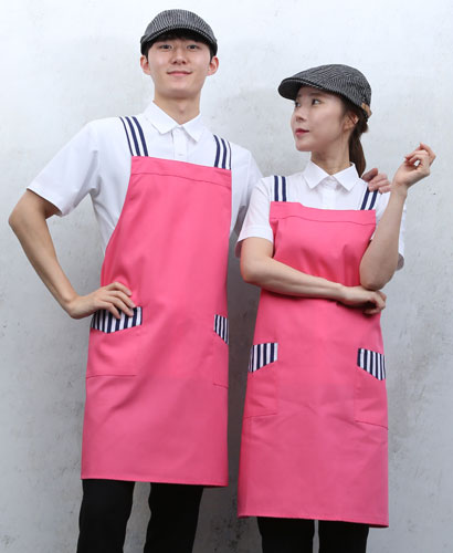 AP-15 핑크 어깨줄지 배색 앞치마ㅡㅡ ◐면혼방◑