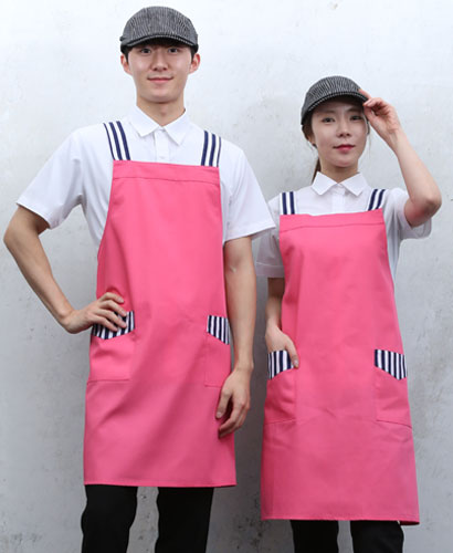 AP-15 핑크 어깨줄지 배색 앞치마ㅡㅡ ◐면혼방◑