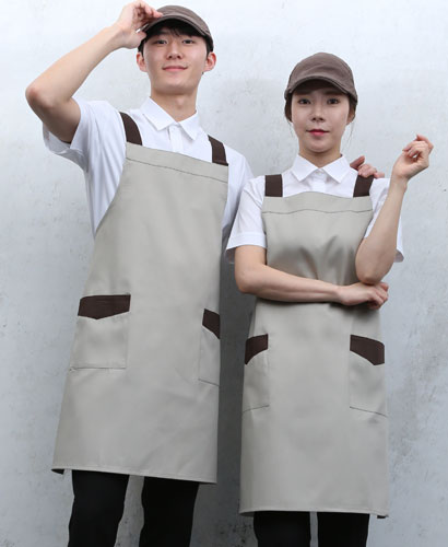 AP-740 베이지 커피띠포인트 앞치마ㅡ◐면혼방 ◑