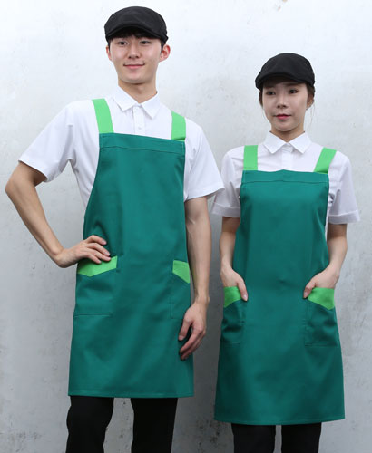 AP-731 초록 어깨끈 배색 앞치마 ㅡㅡ ◐ 면혼방 ◀