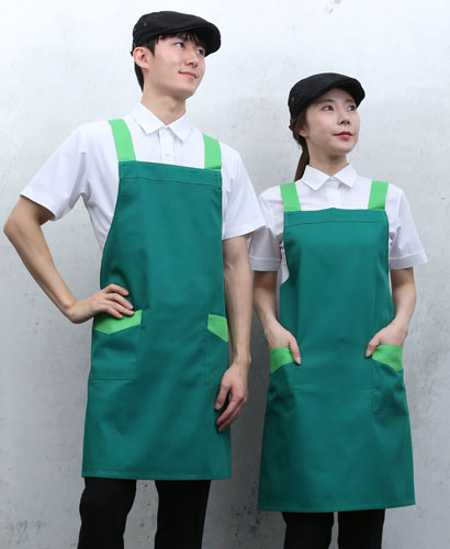 AP-731 초록 어깨끈 배색 앞치마 ㅡㅡ ◐ 면혼방 ◀