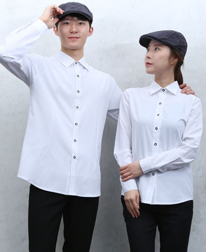 Y-814 남녀 검단 화이트 무지 셔츠ㅡㅡ긴팔