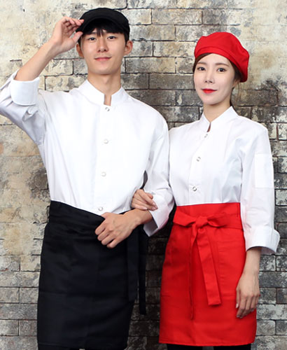 KO-715-2  화이트 원버튼 스냅 조리복 (162)