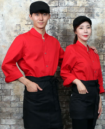 KO-715-4  레드 원버튼 스냅 조리복 (162)