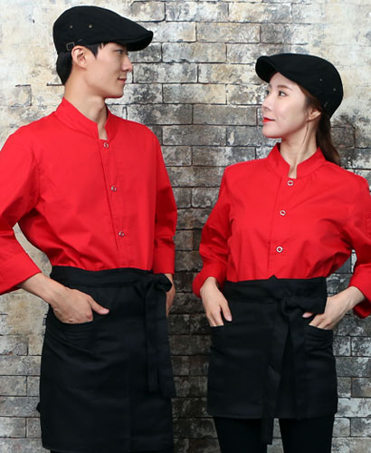 KO-715-4  레드 원버튼 스냅 조리복 (162)