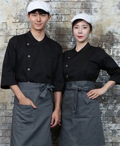 KO-717-1 블랙 칠부 슬립 조리복 (152)