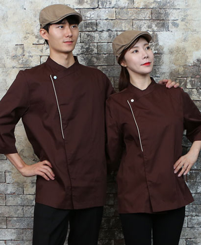 KO-711-4 커피/베이지 띠배색 원버튼 스냅7부(242)