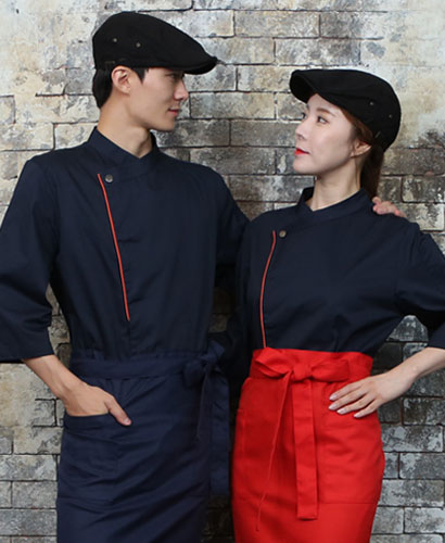 KO-711-3 네이비/오렌지 띠배색 원버튼 스냅 7부(242)