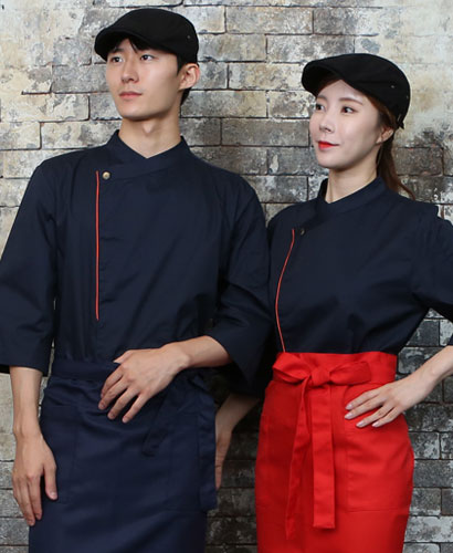 KO-711-3 네이비/오렌지 띠배색 원버튼 스냅 7부(242)