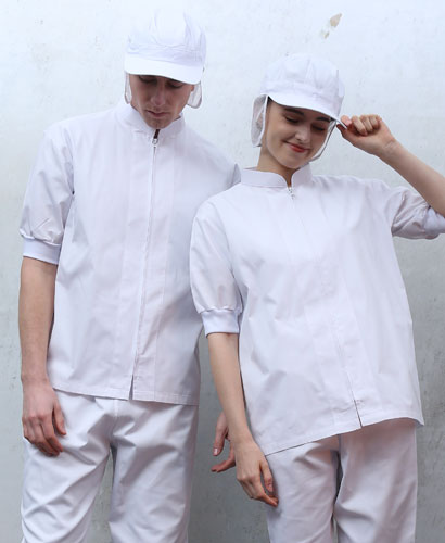 W-136 반팔 화이트 시보리소매 상의 ㅡ[남녀공용]