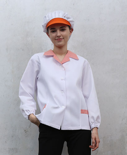 HA-641-1  20수 주황 체크카라 위생복