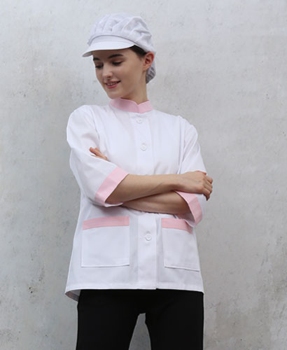 HA-644  20수 칠부 분홍 차이나 카라 위생복