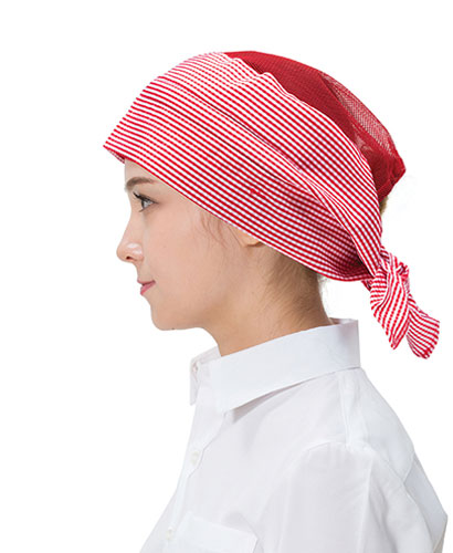 C-465 빨강체크 위망사 뒤끈두건