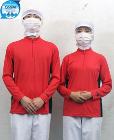 W-164-1 긴팔 적색 지퍼 차이나카라ㅡ(남녀공용 위생티)빅사이즈있음