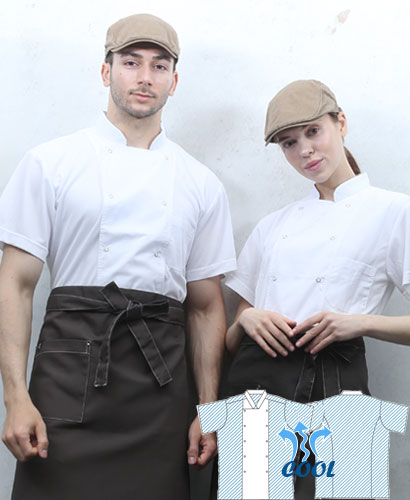 KO-3422 화이트 투버튼 쿨매쉬 반팔 조리복