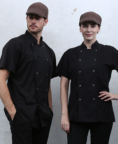 KO-3421 블랙 투버튼 쿨매쉬 반팔 조리복