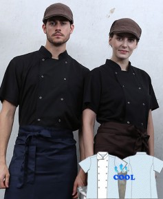 KO-3421 블랙 투버튼 쿨매쉬 반팔 조리복