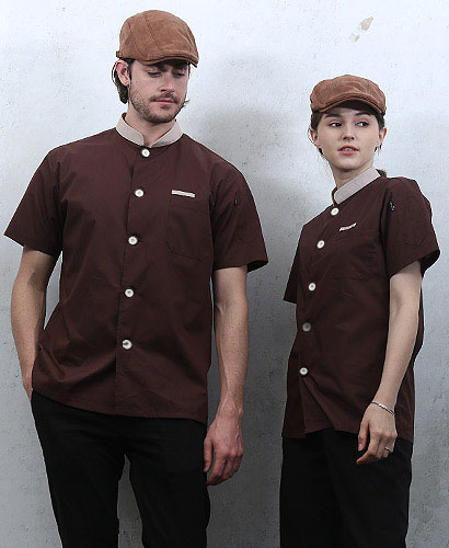 KO-1827 커피베이지띠 배색 싱글단추 조리복