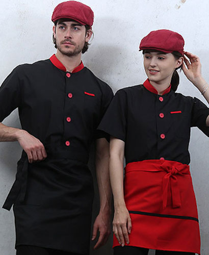 KO-1825 검정적띠 배색 싱글단추 반팔 조리복