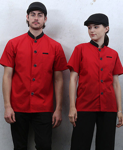 KO-1821 빨강검띠 배색 싱글단추 조리복