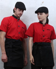 KO-1821 빨강검띠 배색 싱글단추 조리복