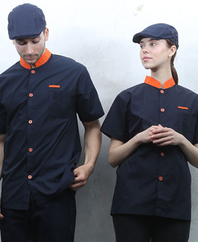 KO-1826 곤색오렌지띠 배색 싱글단추 조리복