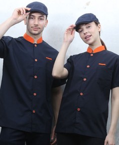 KO-1826 곤색오렌지띠 배색 싱글단추 조리복