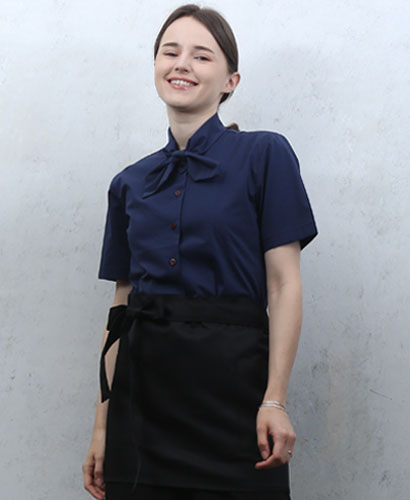 B-510 네이비 무지 리본브라우스