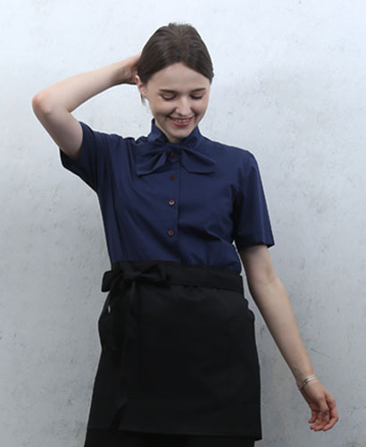 B-510 네이비 무지 리본브라우스
