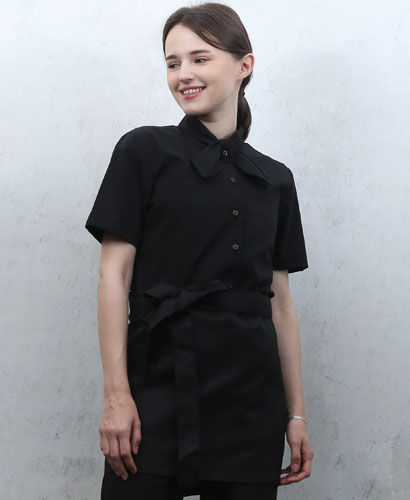 B-511 블랙 무지 리본브라우스