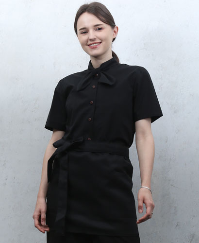 B-511 블랙 무지 리본브라우스