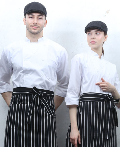 KO-1322 7부 조리복 화이트 더블단추