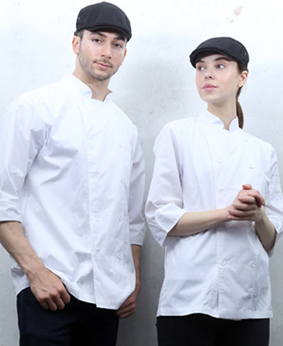 KO-1322 7부 조리복 화이트 더블단추