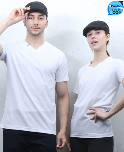 T3-43 백색 반팔((기능성)) V넥 고급형ㅡㅡ 헤리 포인트